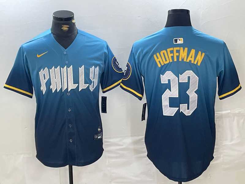 Men%27s Philadelphia Phillies #23 Jeff Hoffman Blue 2024 City Connect Limited Stitched Jersey